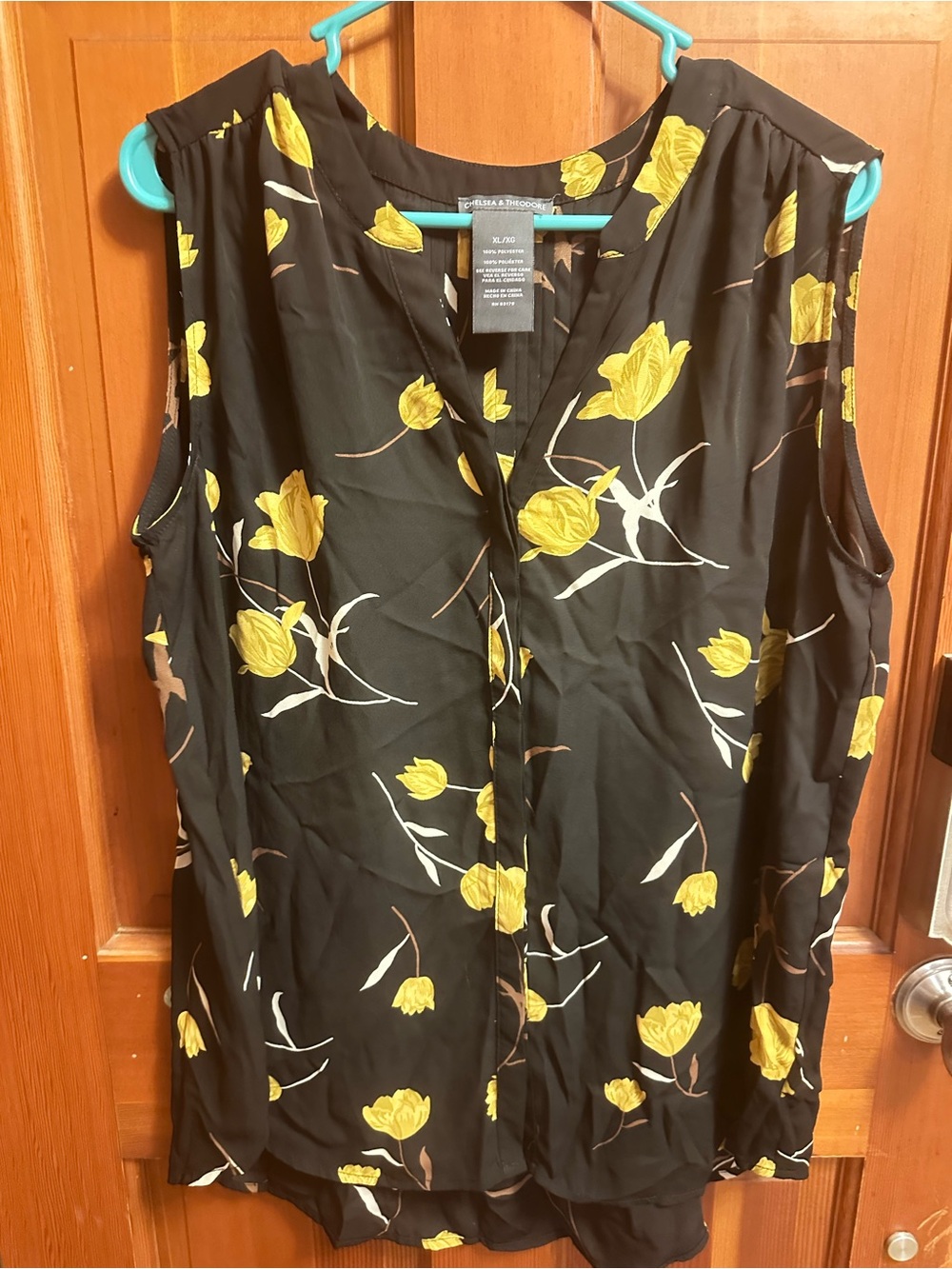 Chelsea & Theodore Black Top with Yellow Floral Print
